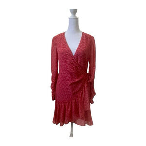 AllSaints Dress Womens Extra Small Flores Heart Print Mini Wrap Red Lined NWT